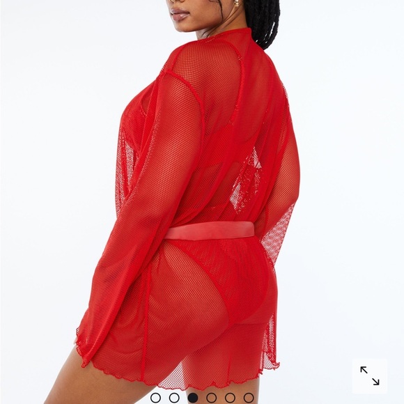 Savage X Fenty Glossy Flossy Fishnet Robe Goji Berry Red - Picture 4 of 12